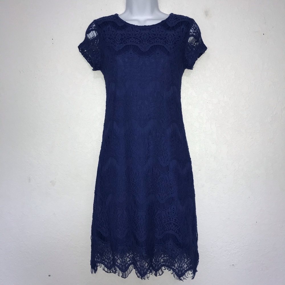 Stella Luce Blue Lace Dress Scallop Hem S